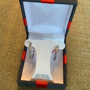 Gorgeous white sapphire sterling silver, hoop pierced earrings.